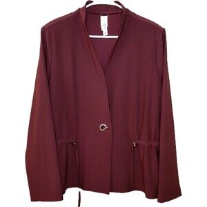 Wynne Layers Women Dark Maroon Knit Cardigan Size XL Drawstrings Elegant